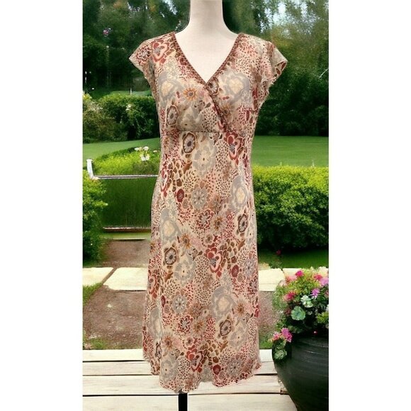 Believe Womens Chiffon Flutter Slip Dress Size 12 Lined Wood Beads Y2k Brown - Picture 4 of 16